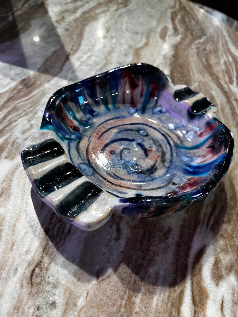 Vintage Handmade Funky Colourful Drip Ashtray